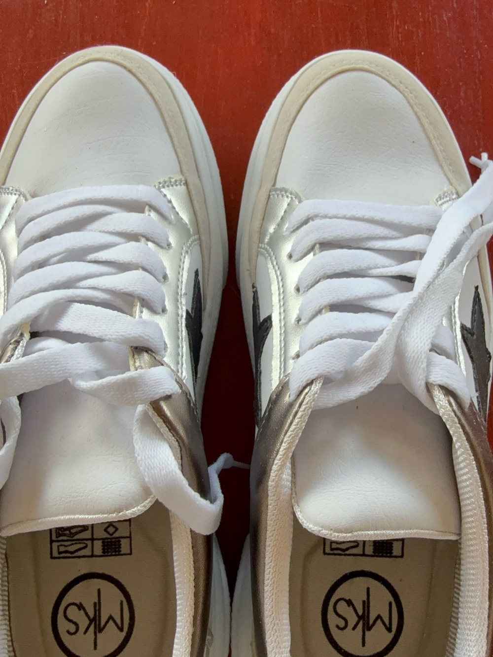 MkS White Sneakers with Metallic Silver Accents